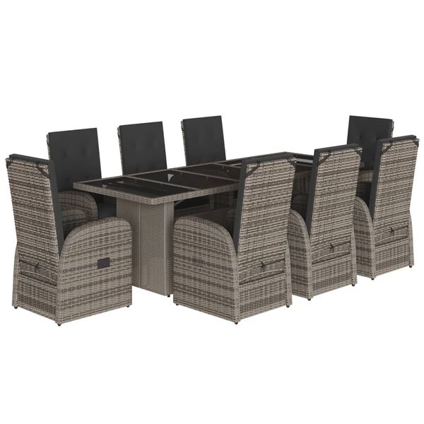 vidaXL 9-delige Tuinset met kussens poly rattan grijs