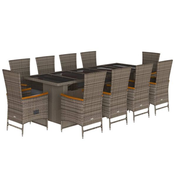 vidaXL 11-delige Tuinset met kussens poly rattan grijs
