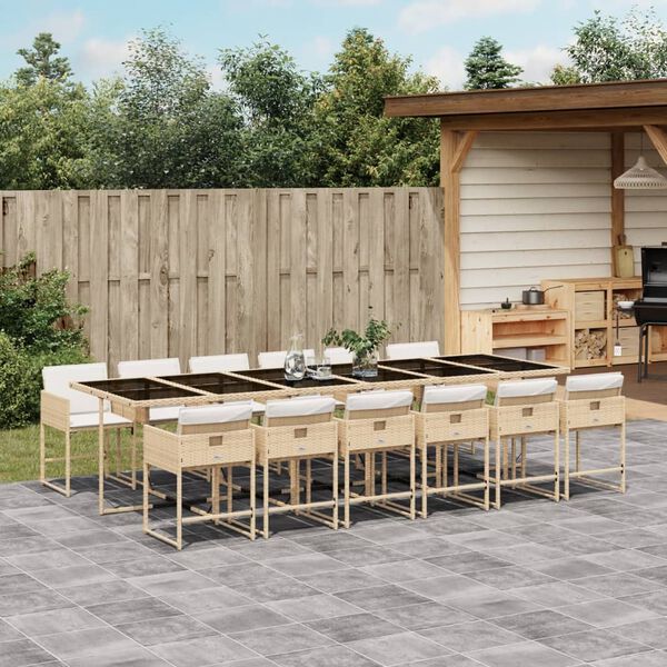 vidaXL 13-delige Tuinset met kussens poly rattan beige