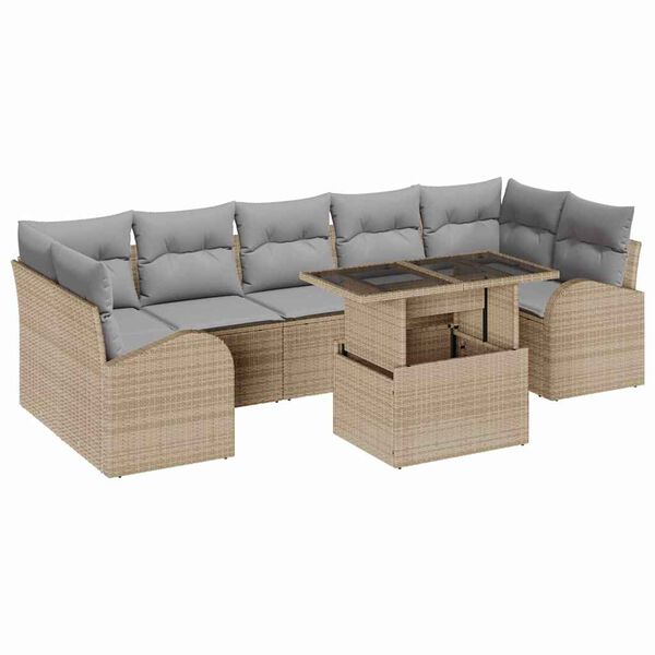 vidaXL Tuin Sofa Set met kussen met opslag 8 pcs Beige Poly Rattan