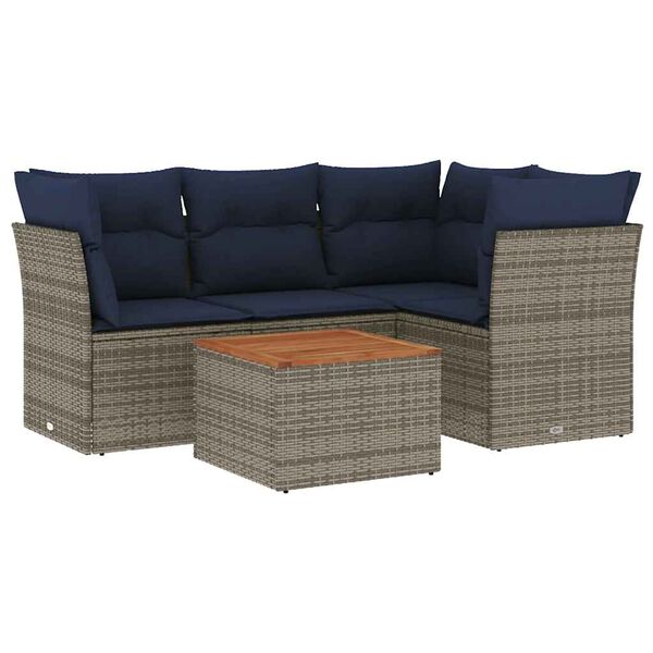 vidaXL 5-delige Loungeset met kussens poly rattan grijs