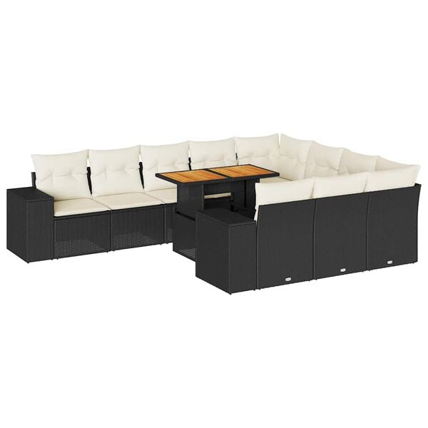 vidaXL 10-delige Loungeset met kussens poly rattan acacia zwart