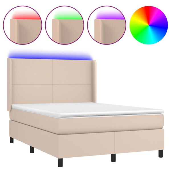 vidaXL Boxspring met matras en LED kunstleer cappuccinokleur 140x190cm