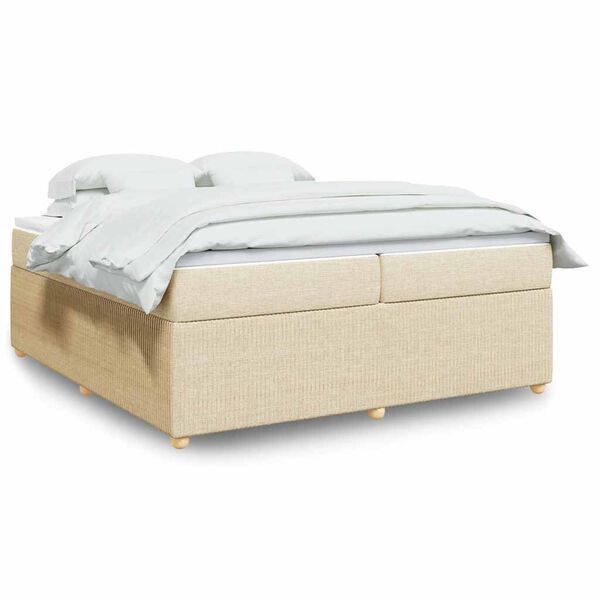 vidaXL Boxspring met matras stof cr&egrave;mekleurig 200x200 cm