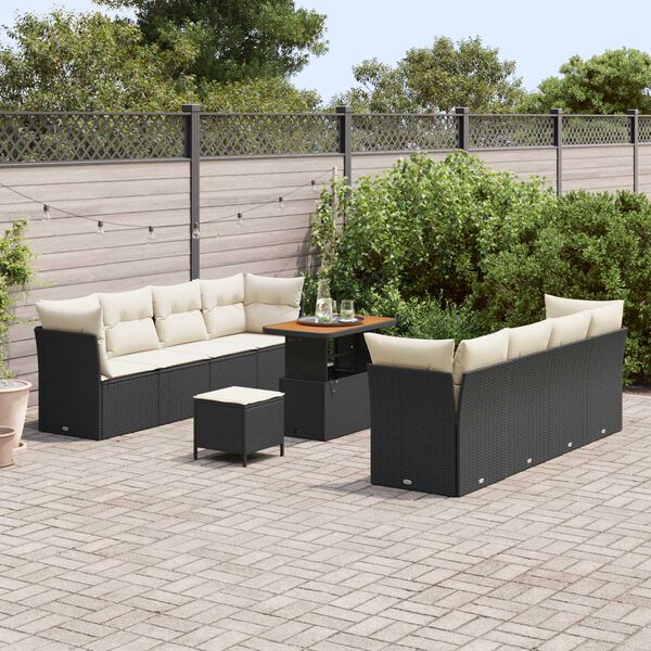 vidaXL Tuin Sofa Set met kussen 11 pcs Zwart en Cr&egrave;me poly rattan