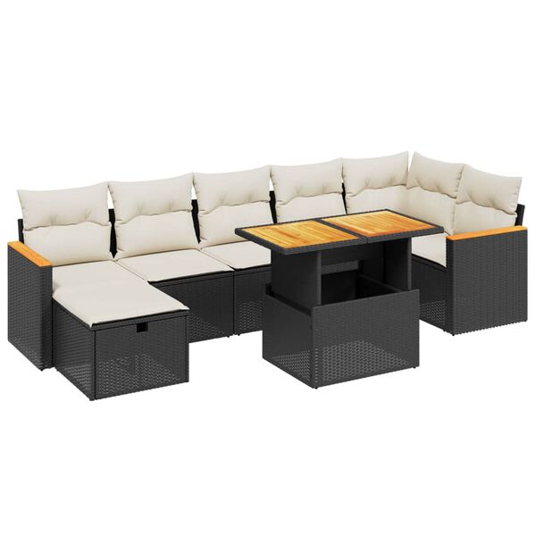 vidaXL 8-delige Loungeset met kussens poly rattan zwart