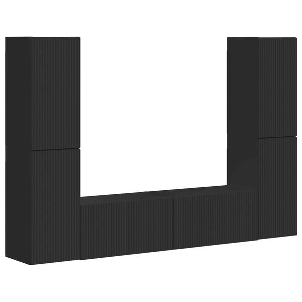 vidaXL Tv-meubelset 6 pcs Zwart Bewerkt hout