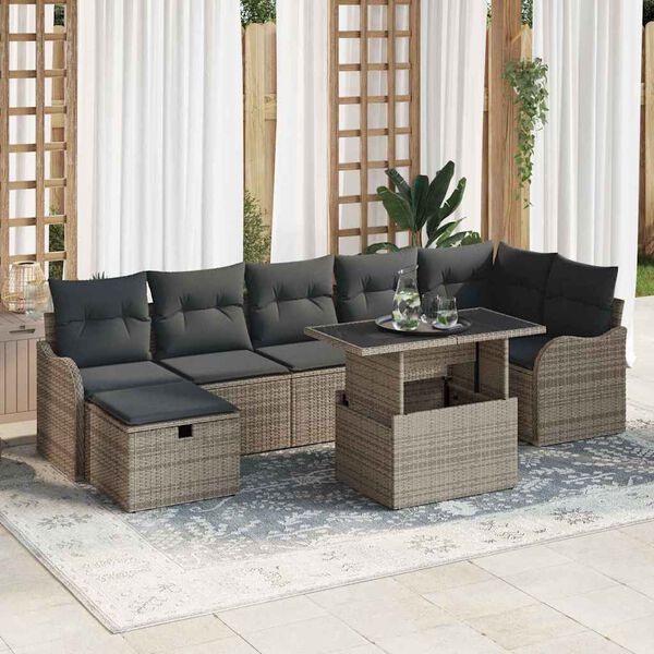 vidaXL Tuin Sofa Set met kussen met opslag 8 pcs Grijs Poly riet