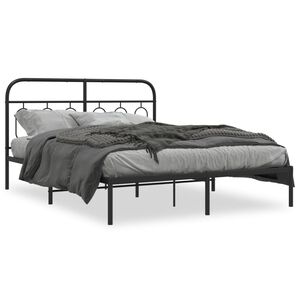 vidaXL Bedframe met hoofdbord metaal zwart 135x190 cm
