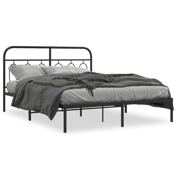 vidaXL Bedframe met hoofdbord metaal zwart 135x190 cm