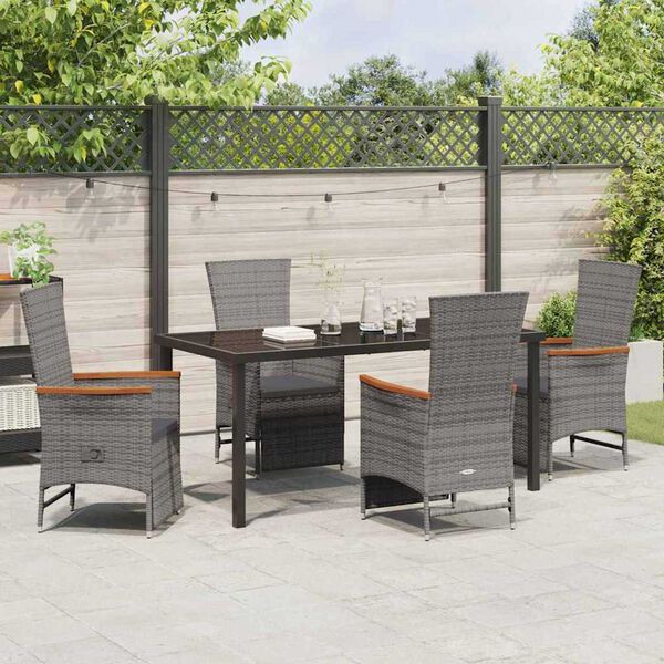 vidaXL Tuin eettafelset met kussen 5 pcs Grijs poly rattan