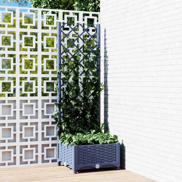 vidaXL Plantenbak met trellis blauwgrijs 40x40x121,5 cm PP