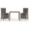 vidaXL 3-delige Tuinset met kussens poly rattan grijs
