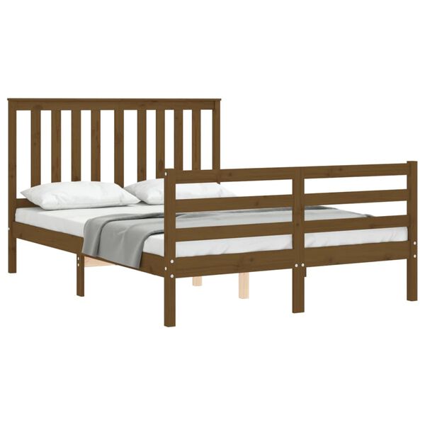 vidaXL Bedframe met hoofdbord massief hout honingbruin 140x190 cm