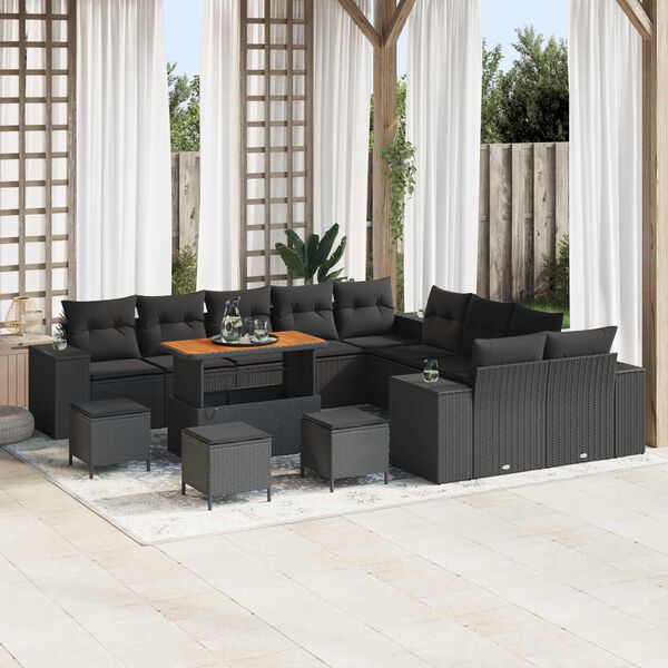 vidaXL Tuin Sofa Set met kussen 14 pcs Zwart poly rattan