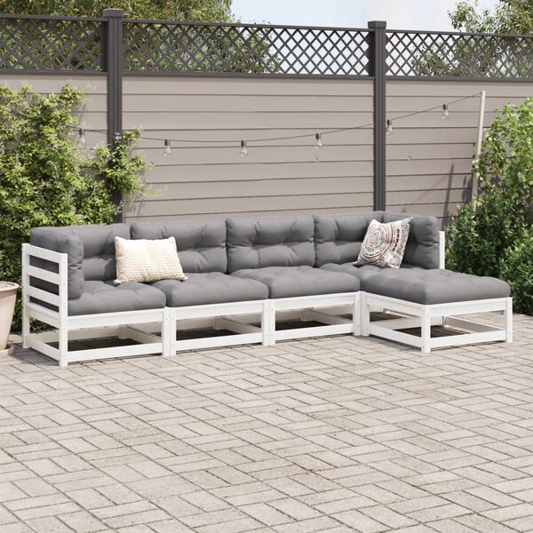 vidaXL 5-delige Loungeset massief grenenhout wit