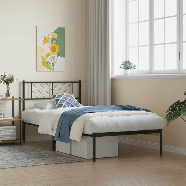 vidaXL Bedframe met hoofdbord metaal zwart 90x190 cm