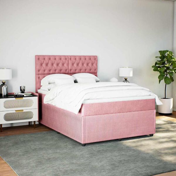 vidaXL Boxspring met matras fluweel roze 140x190 cm