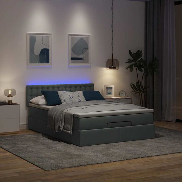 vidaXL Bed poef met matras en LED's 140x200 cm stof donkergrijs