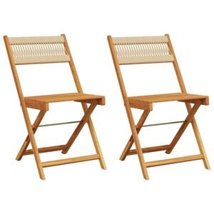 vidaXL Opklapbare stoelen, 2 stuks, beige, massief acaciahout en touw