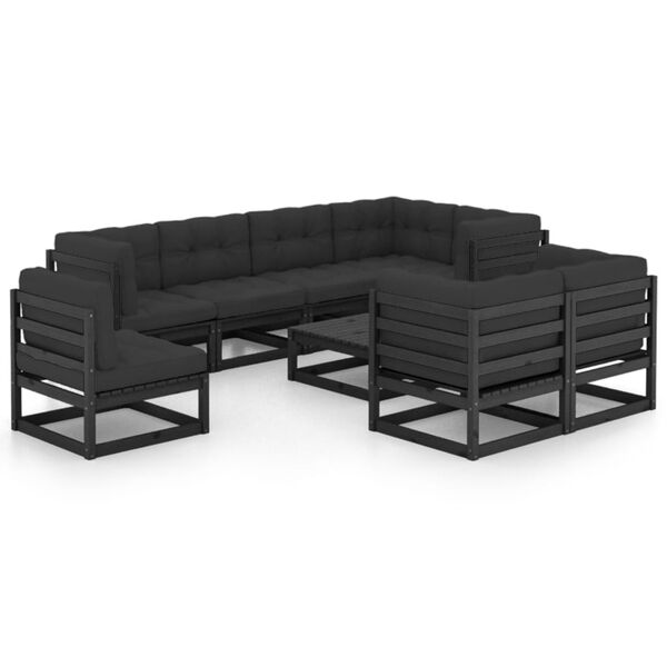 vidaXL 9-delige Loungeset met kussens massief grenenhout