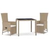 vidaXL 3-delige Tuinset met kussens poly rattan beige