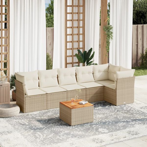 vidaXL 7-delige Loungeset met kussens poly rattan beige