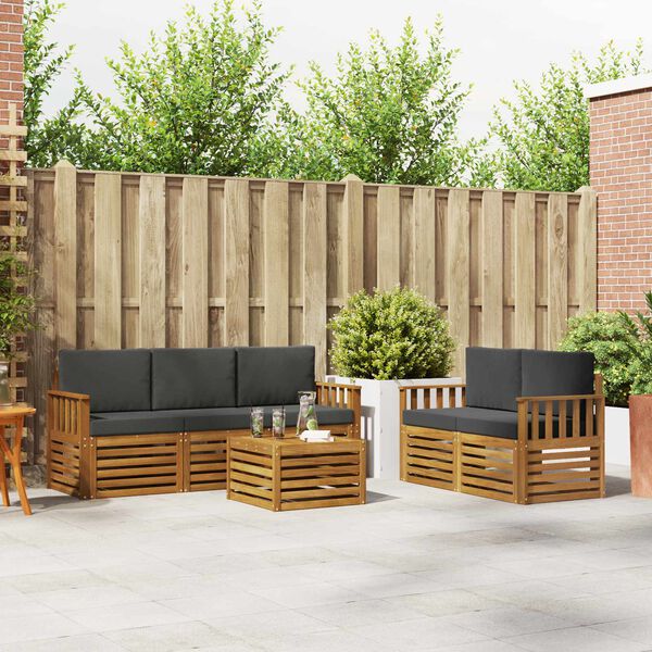 vidaXL Sofa-Sets 6 pcs Natuurlijk en Antraciet Massief Acaciahout