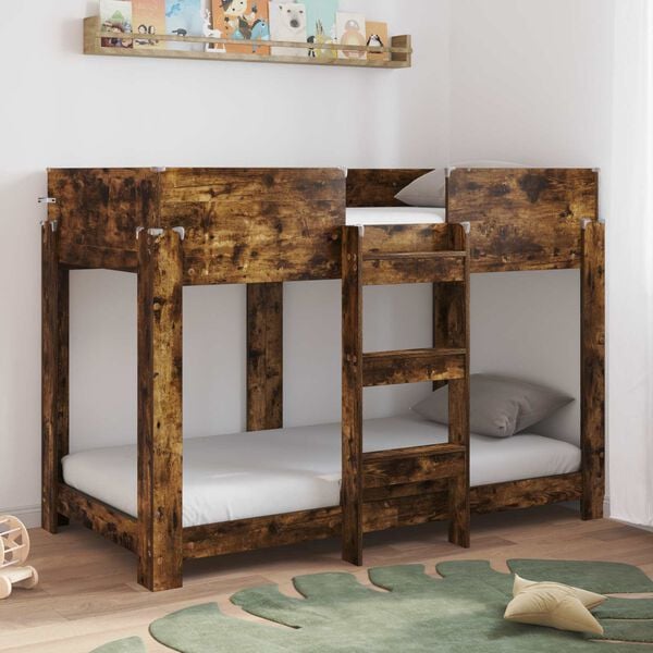 vidaXL Bunk Bed voor Kinderen Gerookt eiken 80 x 160 cm Bewerkt hout