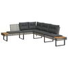 vidaXL Tuinbank met kussens L-vormig poly rattan en acaciahout grijs
