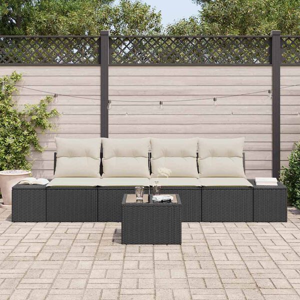 vidaXL Bankstel met kussen met kussen 5 pcs Zwart en Cr&egrave;me poly rattan