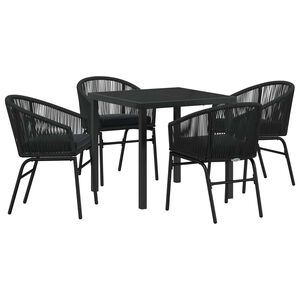 vidaXL Tuin eettafelset 5 pcs Zwart Gepoedercoat staal