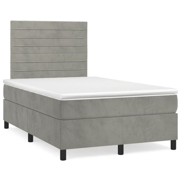 vidaXL Boxspring met matras fluweel lichtgrijs 120x190 cm