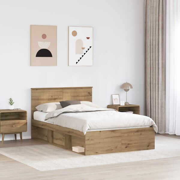 vidaXL Bedframe Ambachtelijk eiken 120 x 190 cm Massief grenenhout