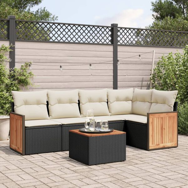 vidaXL 6-delige Loungeset met kussens poly rattan zwart