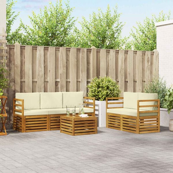 vidaXL Sofa-Sets 6 pcs Natuurlijk en Cr&egrave;me Massief Acaciahout