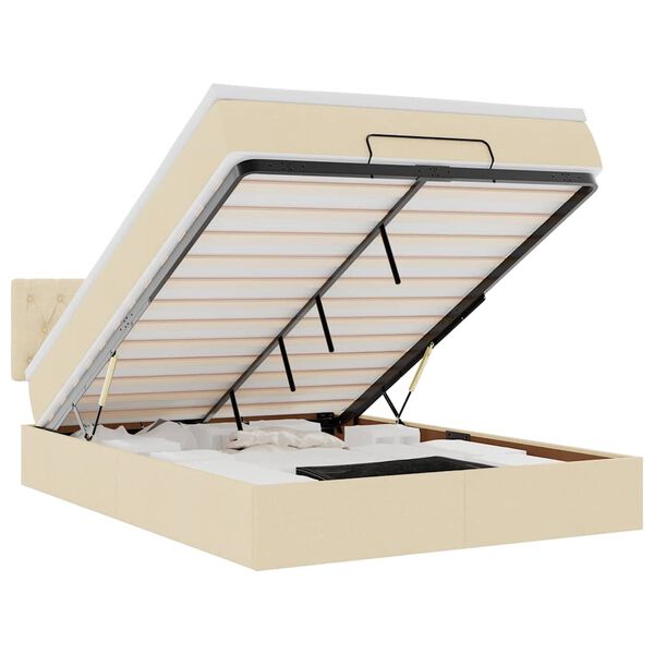 vidaXL Bed poef met matras en LED's 140x200 cm stof cr&egrave;mekleurig