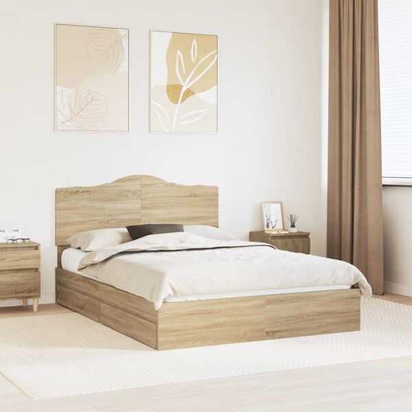 vidaXL Opslag bed met lade Sonoma Eiken 150 x 200 cm Bewerkt hout