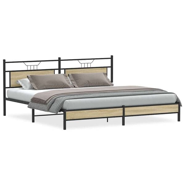 vidaXL Bedframe zonder matras metaal sonoma eikenkleurig 193x201 cm