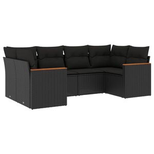 vidaXL 6-delige Loungeset met kussens poly rattan zwart