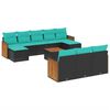 vidaXL 11-delige tuinbankset met kussens, zwart polyrotan