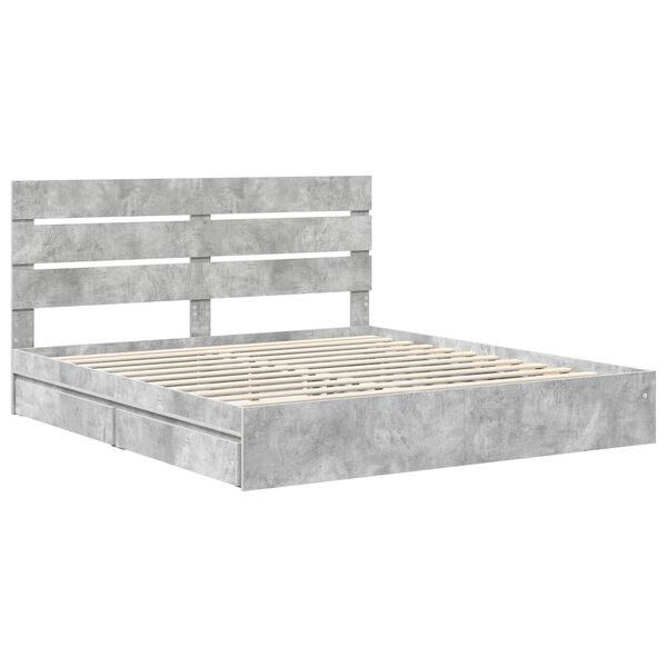 vidaXL Opslag bed met hoofdeinde Beton Grijs 200 x 200 cm Bewerkt hout