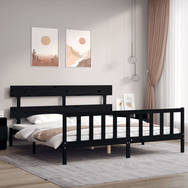 vidaXL Bedframe met hoofdbord massief hout zwart