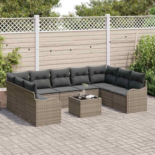 vidaXL Tuin Sofa Set met kussen 10 pcs Grijs Poly riet