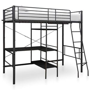 vidaXL Stapelbedframe met tafel metaal zwart 90x200 cm