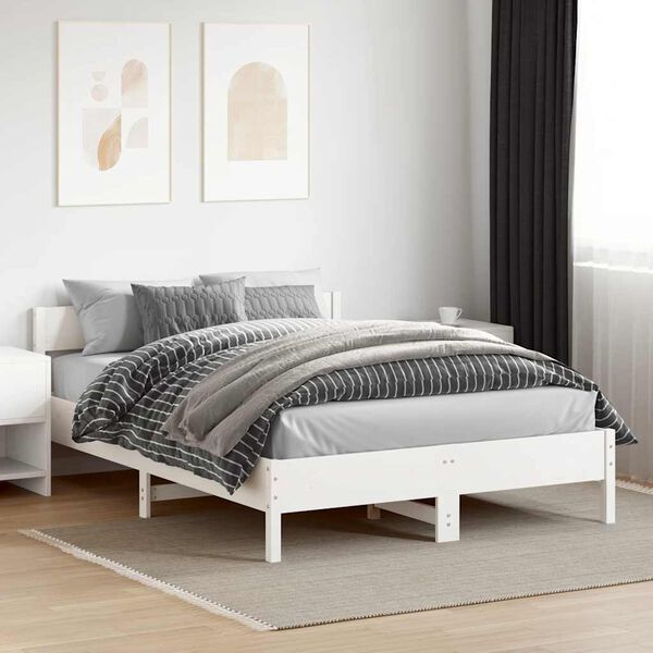 vidaXL Bedframe zonder matras massief grenenhout wit 150x200 cm