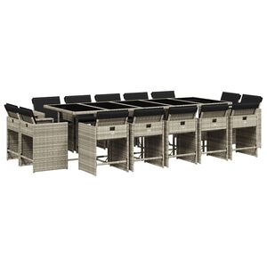 vidaXL 15-delige Tuinset met kussens poly rattan lichtgrijs