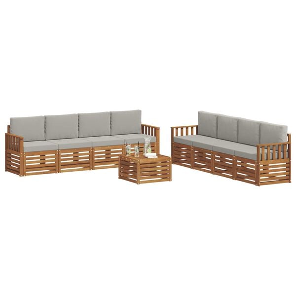 vidaXL Sofa-Sets 9 pcs Natuurlijk en Lichtgrijs Massief Acaciahout