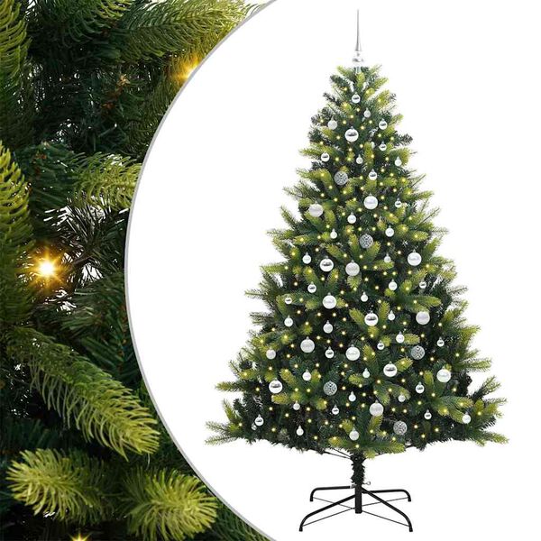 vidaXL Kunstkerstboom met scharnier 300 LEDs Groen 210 cm PVC en PE