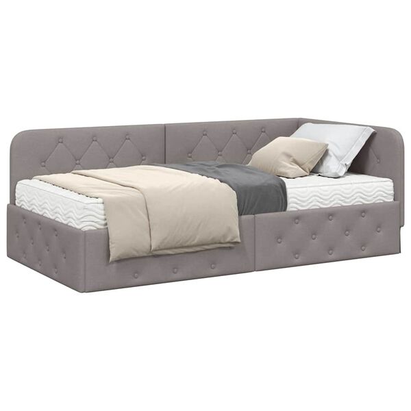 vidaXL Hoekbedframe met matras met hoofdeinde Taupe 100 x 200 cm Stof